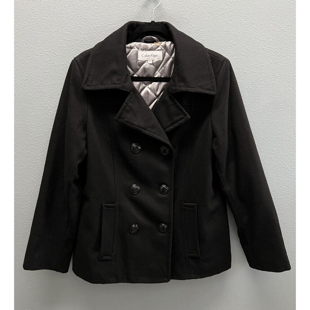 Calvin Klein Women’s Size 12 Black Wool Blend Double Breasted Peacoat Jacket